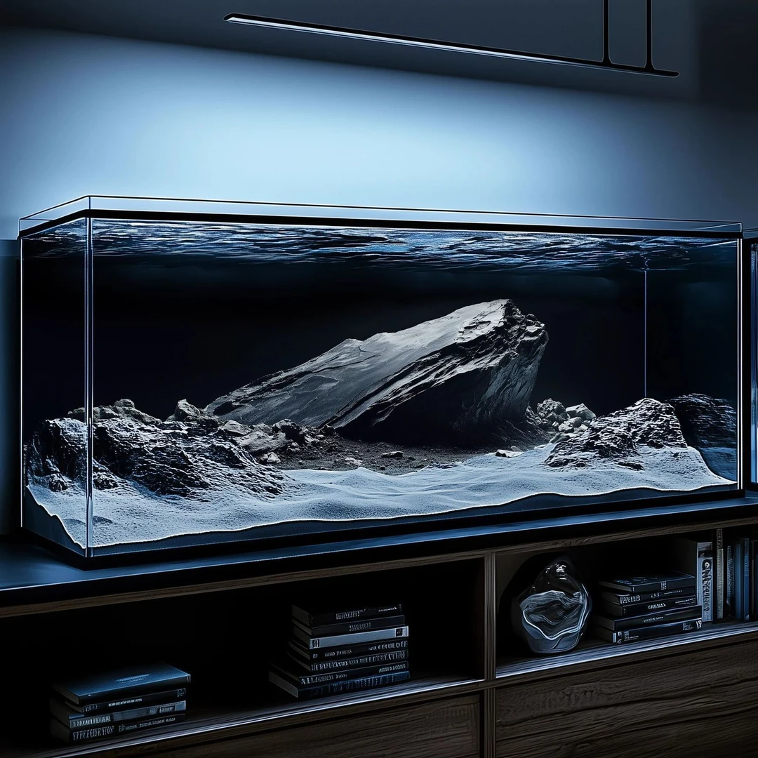 高清黑色溪流缸鱼缸背景贴纸壁画洞穴水草南美风石头立体双面定制