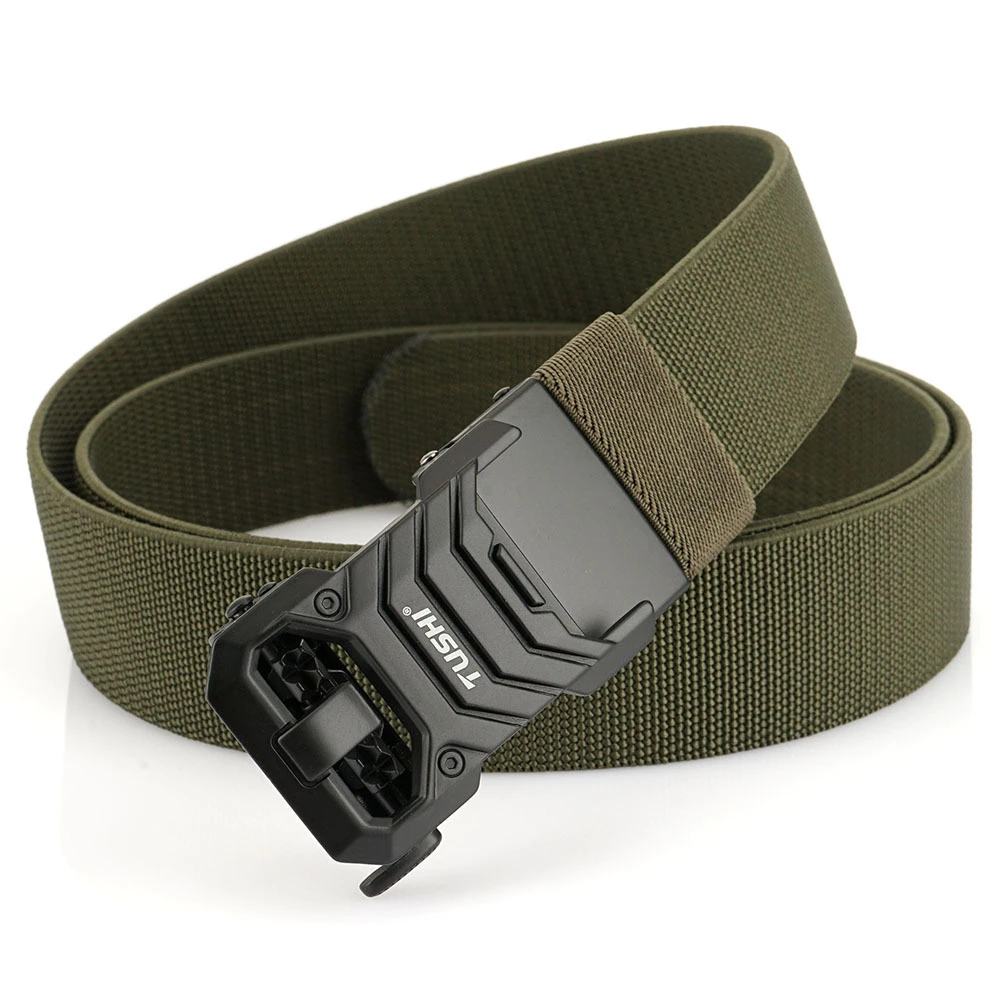 跨境爆款合金自动快拆扣户外战术腰带男士弹力松紧工装帆布皮带男