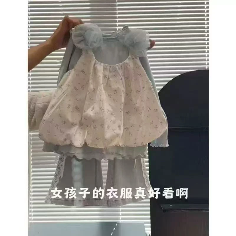 韩版童装女童2025春季套装洋气女宝宝牛仔裤吊带打底衫三件套