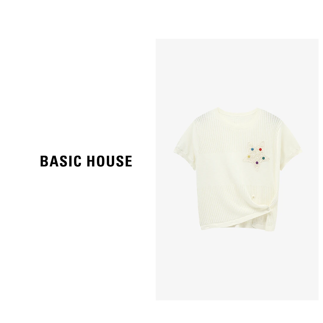 Basic House/百家好夏季透气星星短袖针织衫-B0625B5ERB2