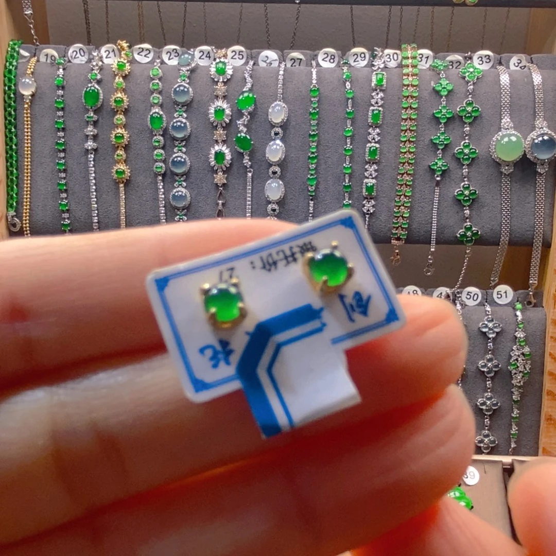 颈饰银S925镶嵌翡翠翡翠耳钉