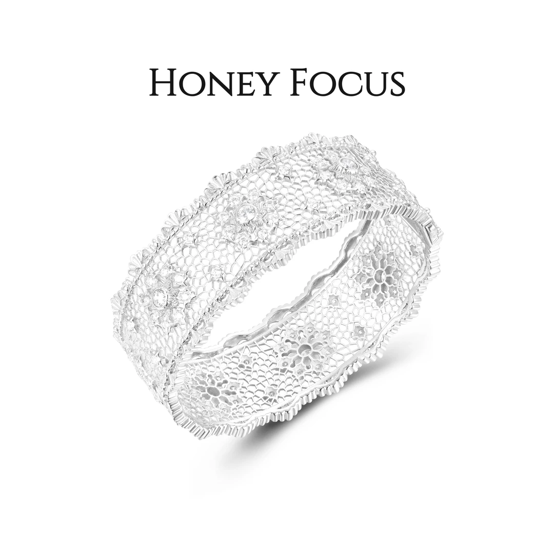 925银合成锆石手镯 镂空蕾丝手镯 复古轻奢经典小众手镯 #9145