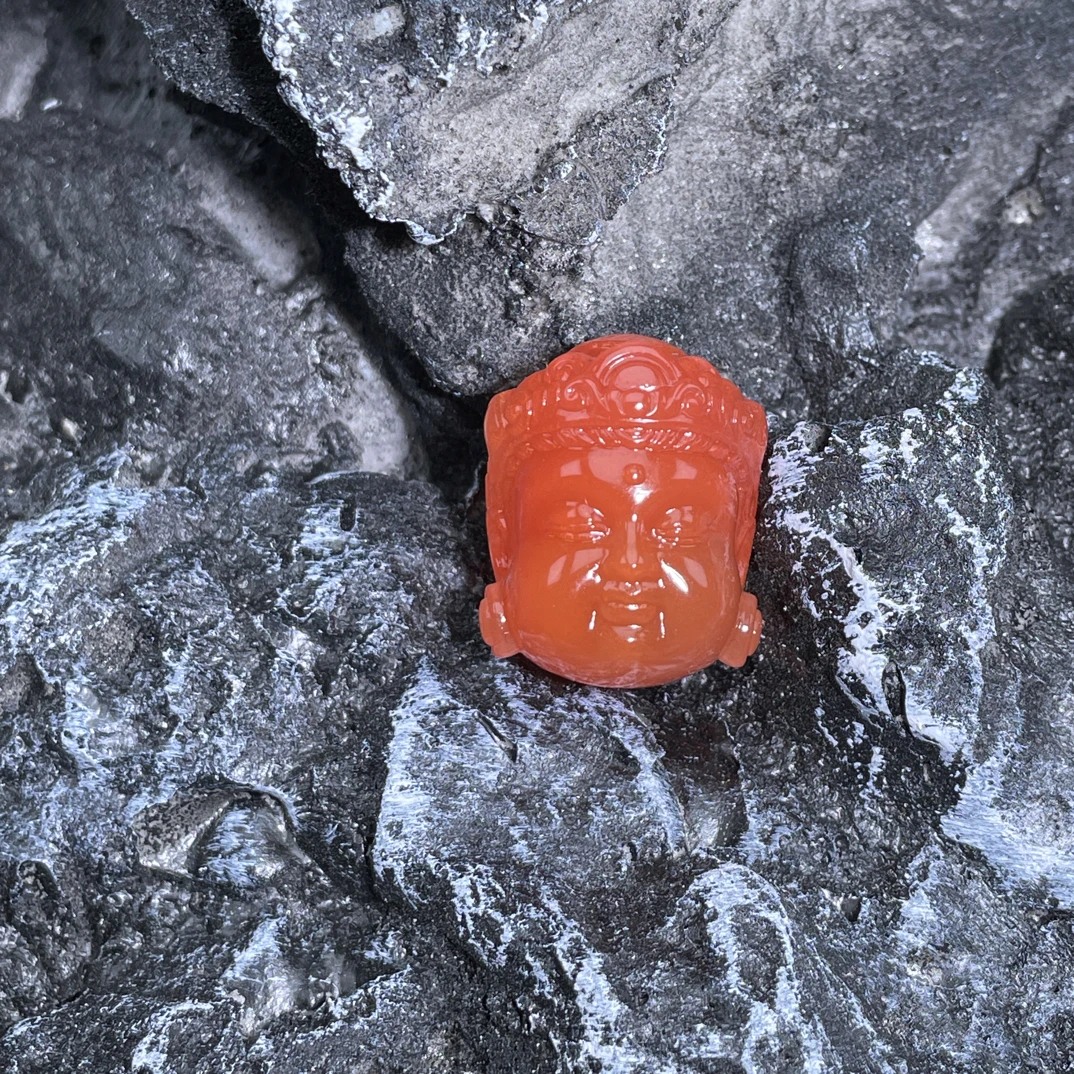 天然原矿保山南红宝宝佛头17mm+，满沙无纹全品无暇