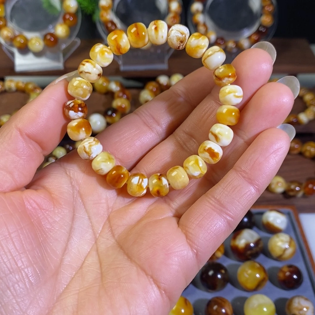 蜜蜡未镶嵌裸石天然沁色蜜蜡老型手串9➕mm