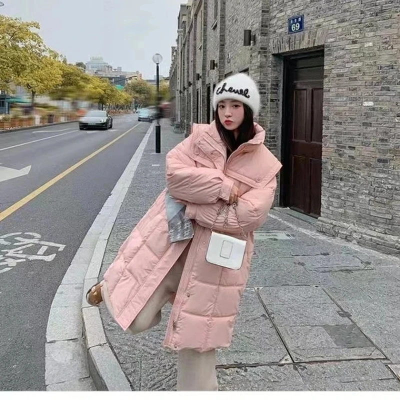 海军领 2024新款女装修身中长款羽黑色显瘦过膝外套立领YJ