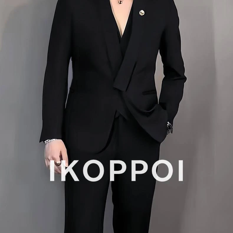 IKOPPOI西服套装男士2026秋季款痞帅设计感青果领商务婚礼两件套