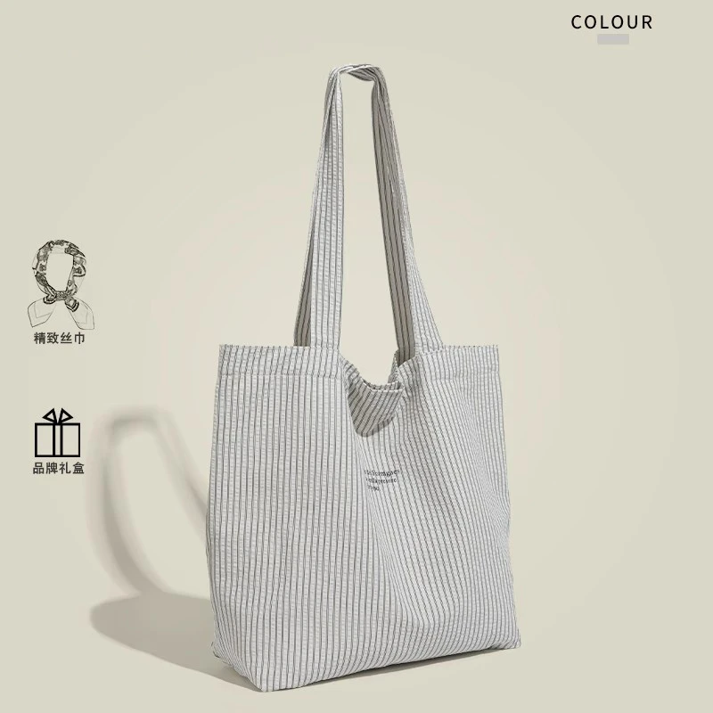 CAPKRI韩系慵懒风大容量托特包女2025新款夏天通勤条纹单肩帆布包