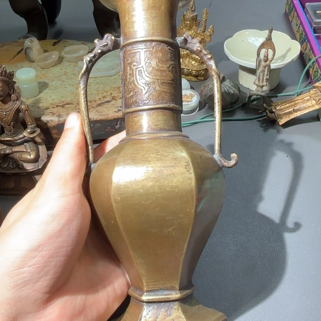 洛***品铜瓶摆件呕吐他开
