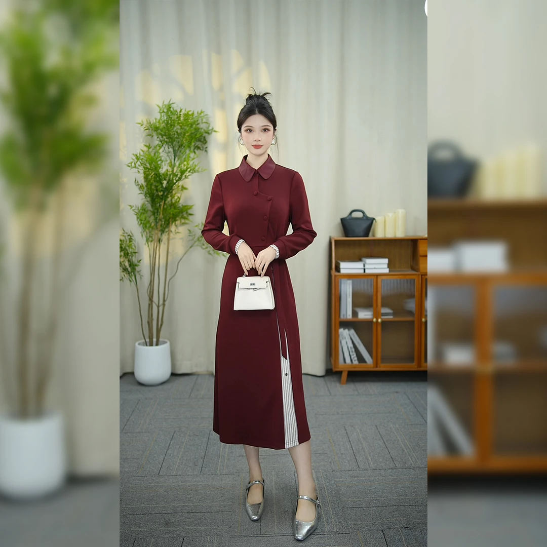 【月影女装】WT154秋季爆款轻奢宽松显瘦收腰过膝裙子中长款连衣裙