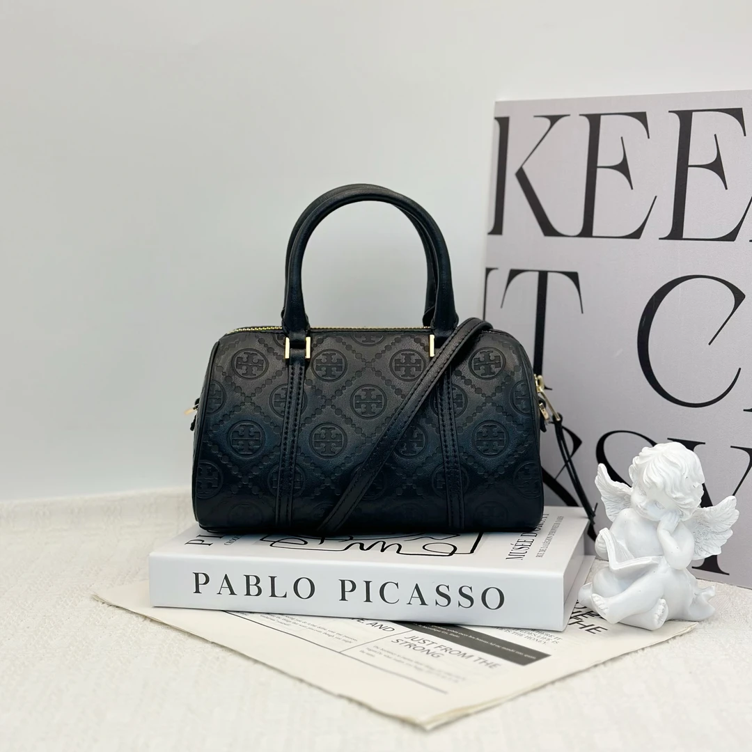 99新 TORY BURCH/汤丽柏琦 TMonogram老花牛皮波士顿包小号/043