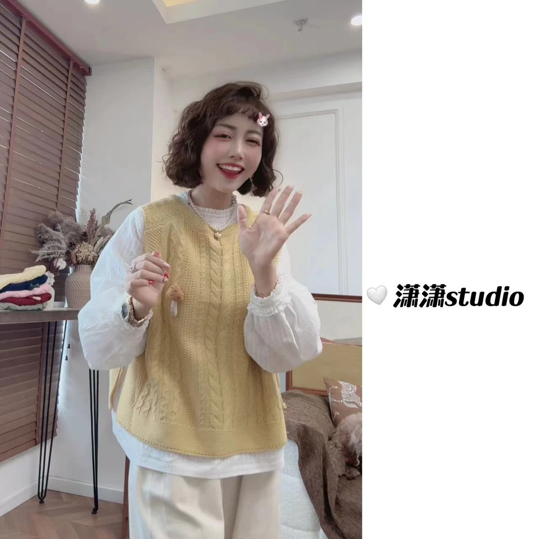 【侧开衩马甲】潇潇定制纱线多彩色系圆领韩系百搭针织马甲XM1035