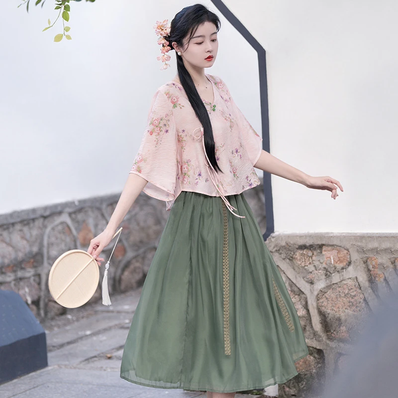 2025夏季新款新中式复古唐装汉元素印花改良汉服国风禅茶服套装女