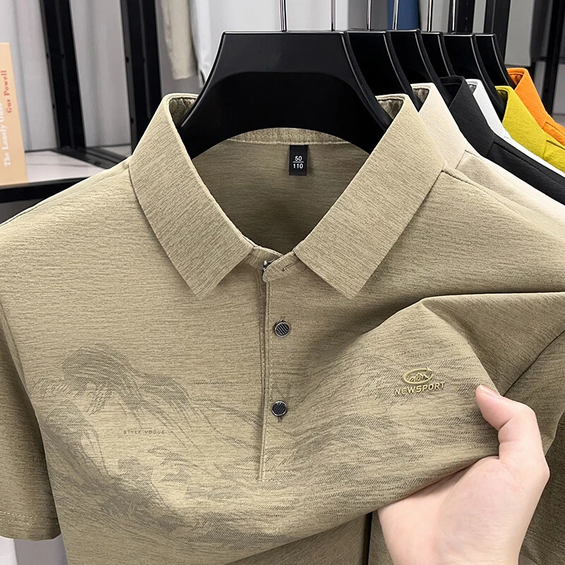 夏季纯色Polo衫帅气翻领t恤男装水墨画新中式经典时尚百搭半袖