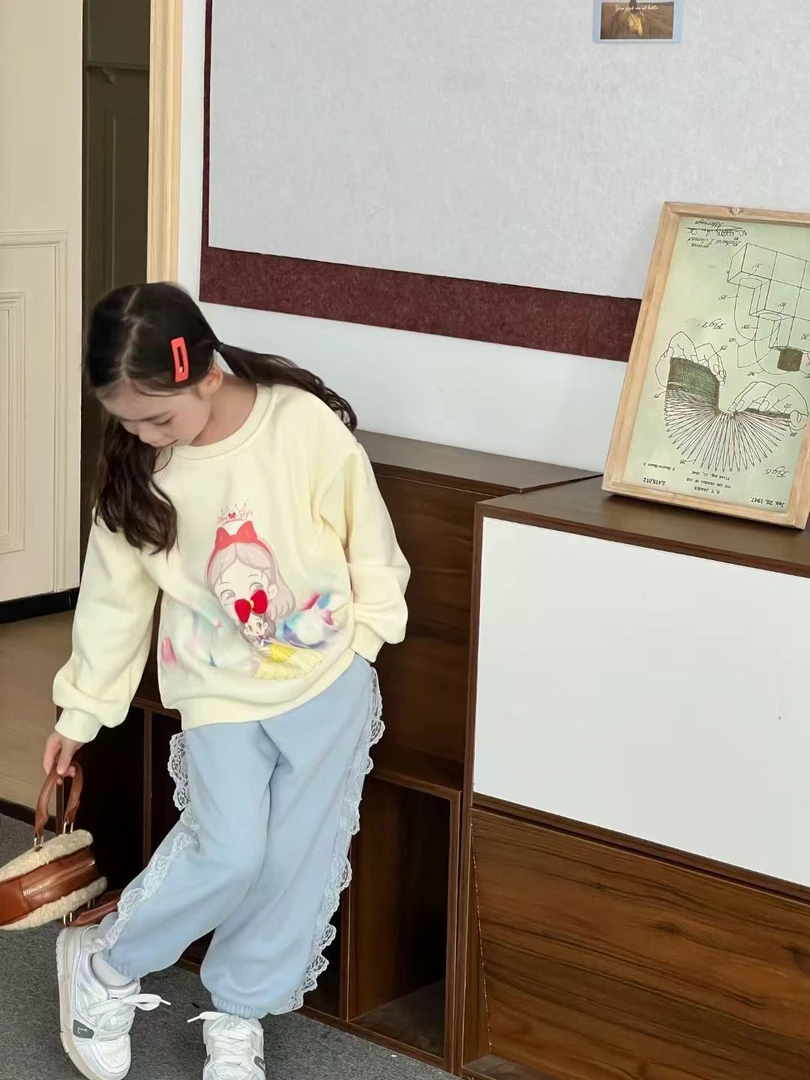套头女冬季一体绒卫衣百搭印花儿童卡通宽松加绒