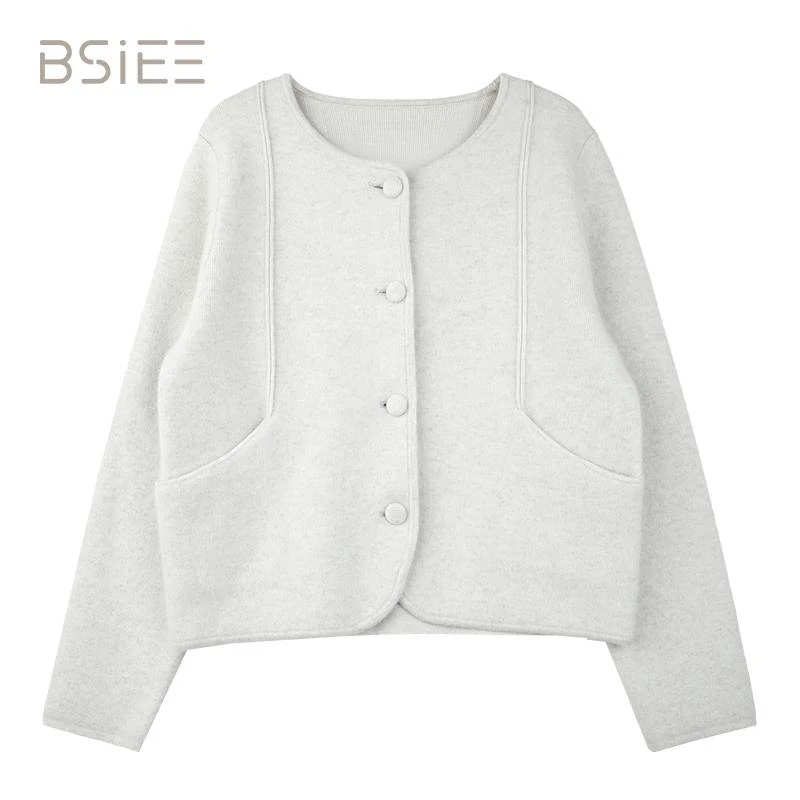 BSIEE/本涩口袋简约毛衣开衫时尚百搭