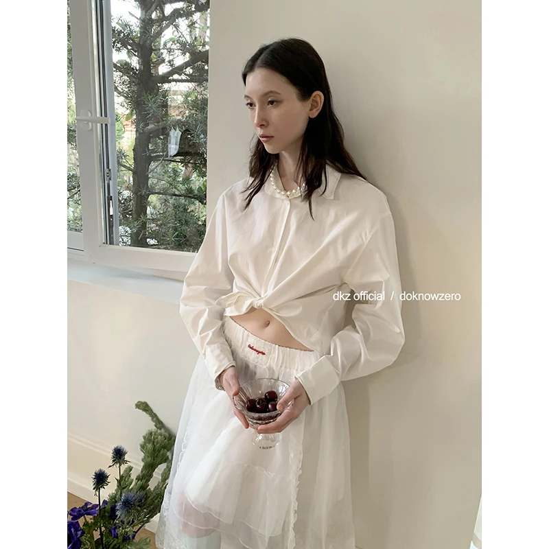 DKZ 短款小众设计感法式复古鱼骨边衬衫