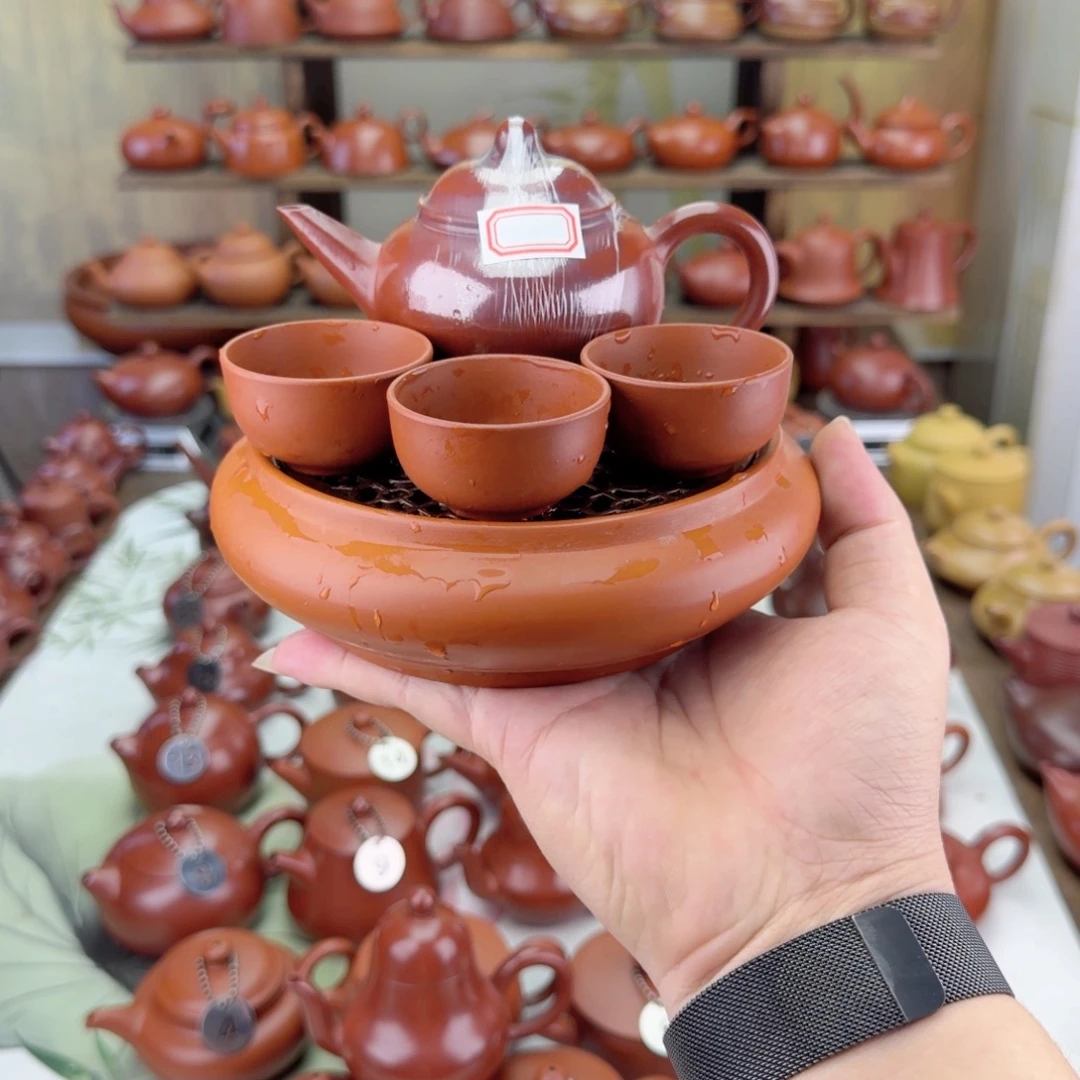 @***杰茶壶紫砂120cc大红袍水平加大号镂空胡承套装