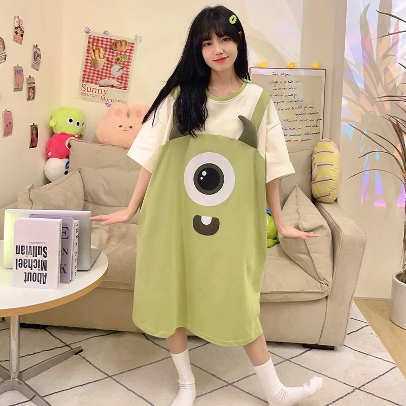 加肥加大码夏季胖MM新款短袖可爱卡通网红学生夏天宽松女士睡衣裙