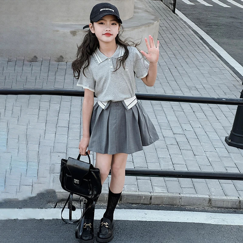 女童夏装套装2025新款儿童时髦短袖洋气女大童夏季短裙两件套夏款