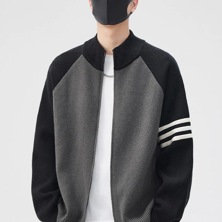 轻熟男士秋季撞色开衫外套简约休闲线衣百塔韩系毛衣针织潮牌上衣