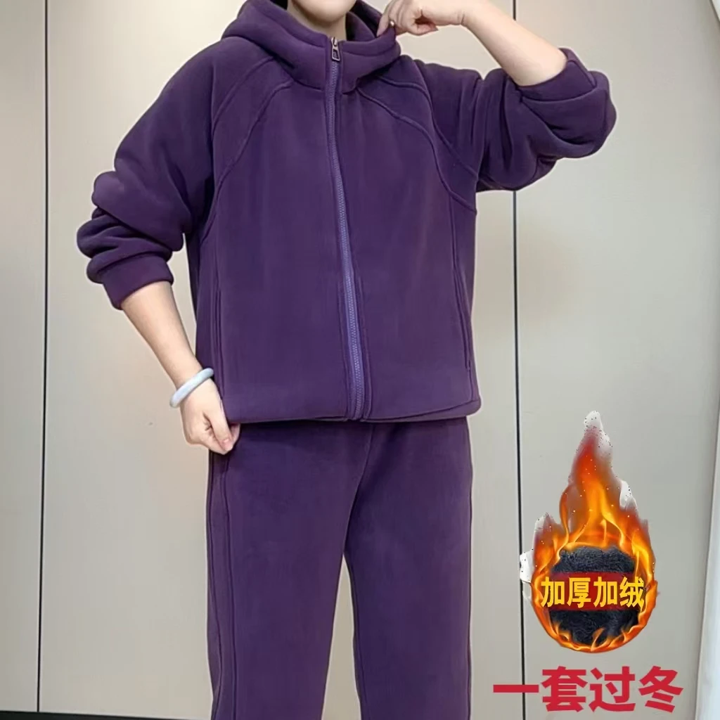 【美溪定制】2024新款爆款加绒加厚时尚休闲拉链带帽套装