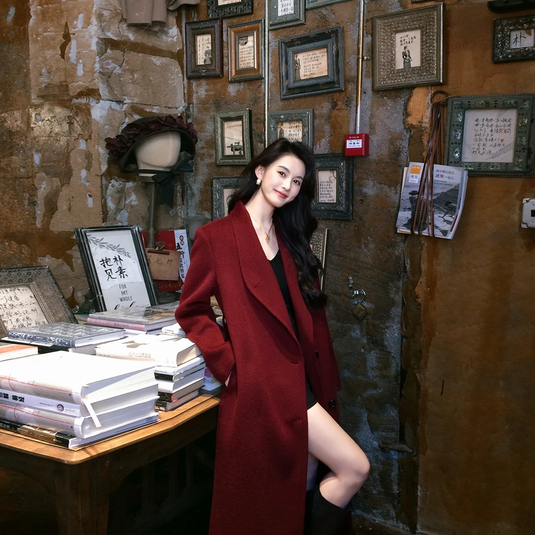 红色超好看双面羊绒大衣女2025冬季新款高级感宽松气质毛呢子外套