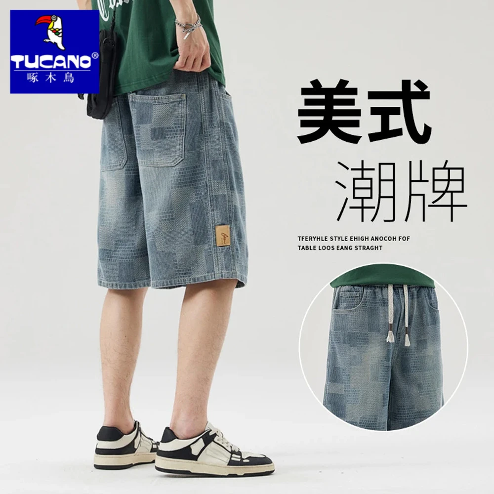 啄木鸟美式复古牛仔短裤男夏季薄款潮牌五分中裤百搭潮流港风休闲