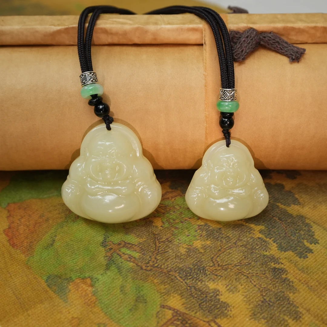 【尚可福】35-40mm/天然玉石/笑脸佛公吊坠/弥勒佛项链/精美男女款