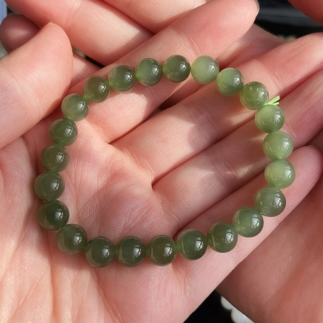 和田玉手链未镶嵌专****漆8mm湖水绿