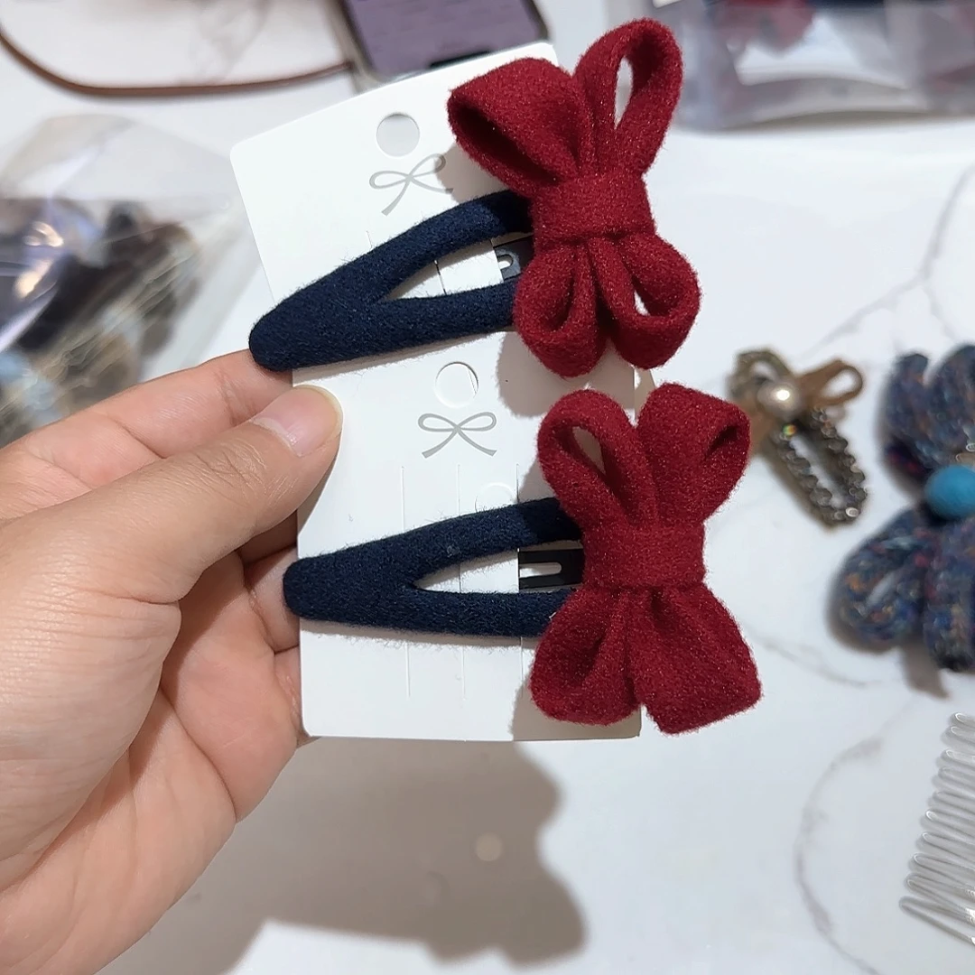 布艺非金属T16红色蝴蝶结掰掰夹2个