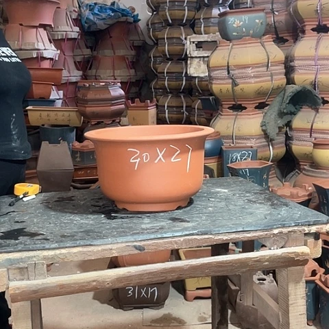 紫砂花盆大金钟盆一个红