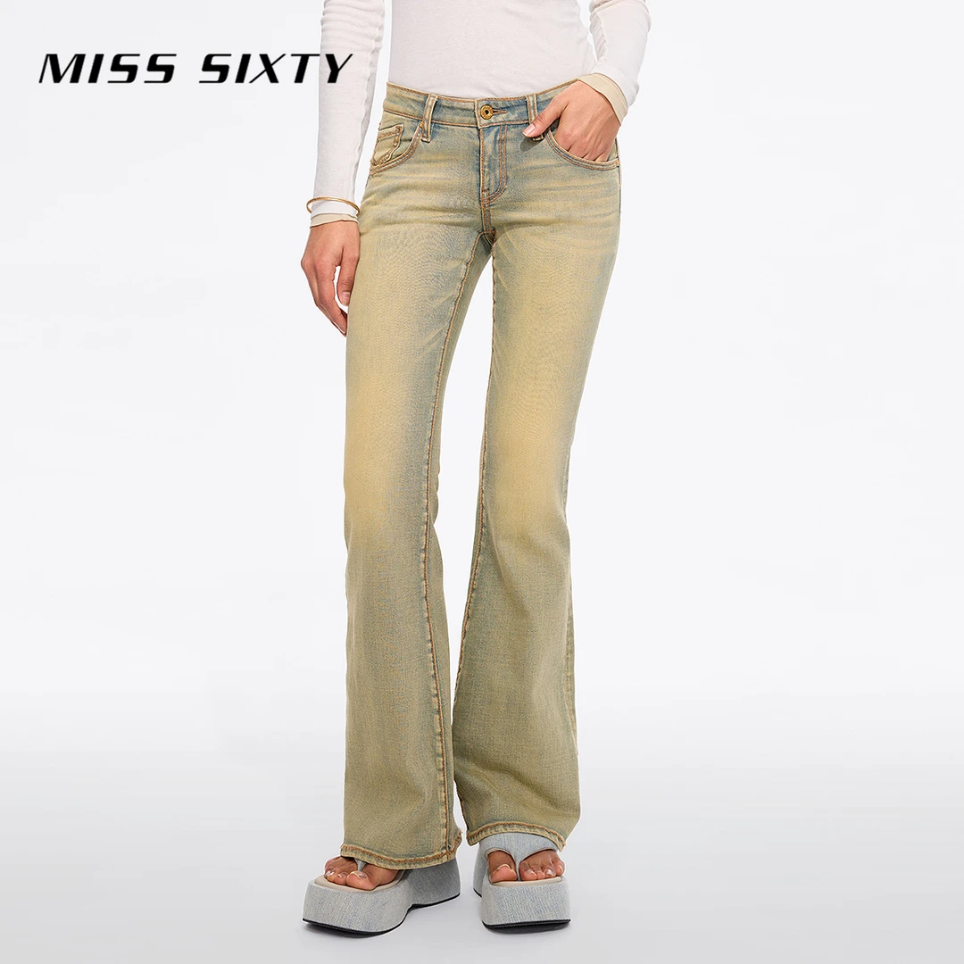 【进口牛仔面料】Miss Sixty2025春季新款牛仔裤女低腰做旧喇叭裤
