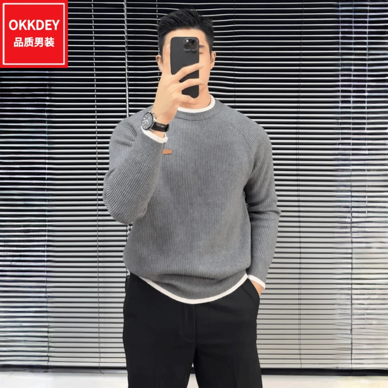 秋冬男士新款潮流针织衫轻奢痞帅男装休闲时尚内搭假两件毛衣上衣