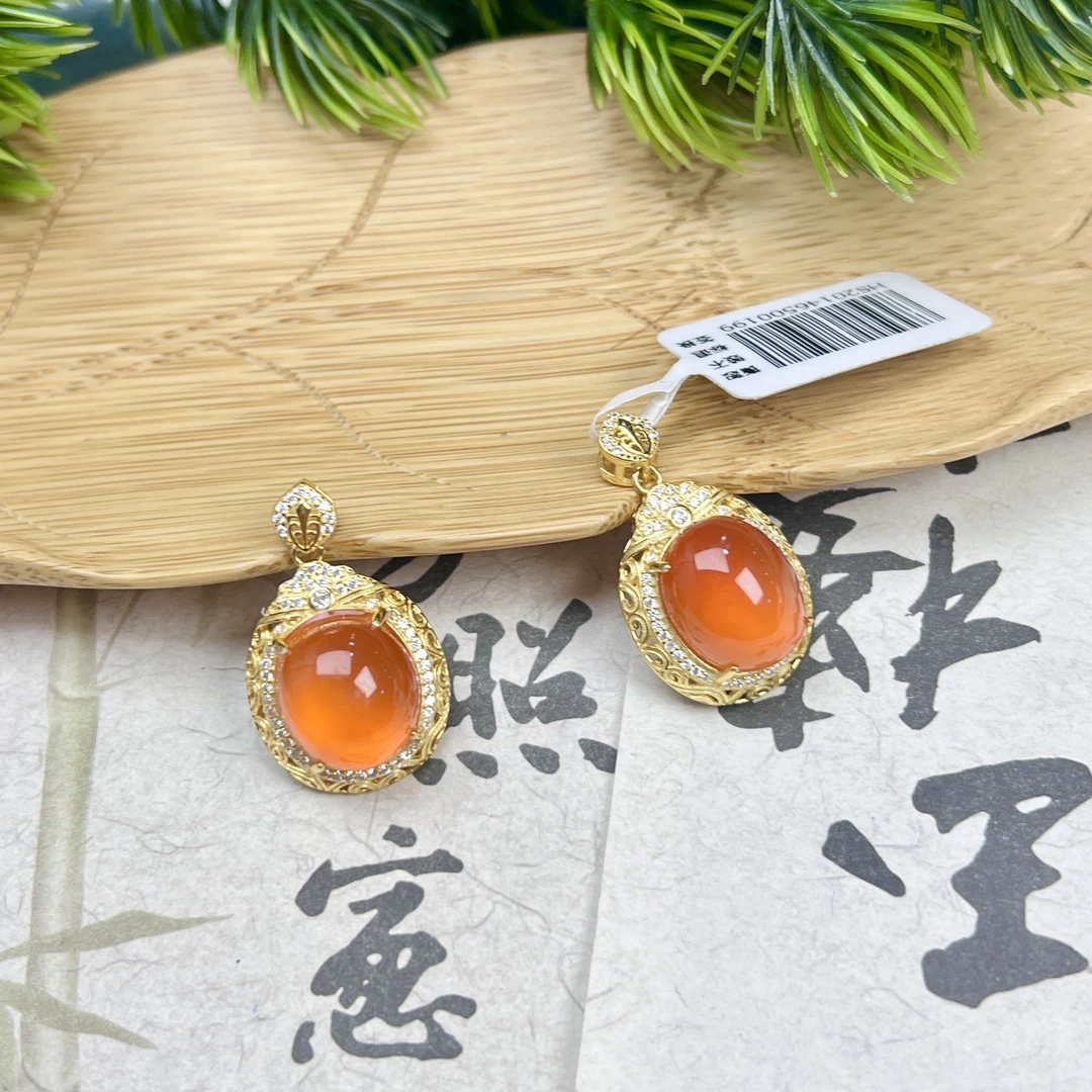 XH61南红冰红蛋面S925银镶吊坠12mm+多样性发其一