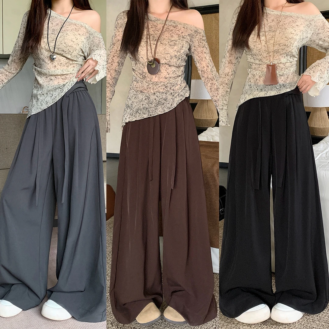 2025秋季大码女装新款绑带松紧腰宽松阔腿裤西装裤3736