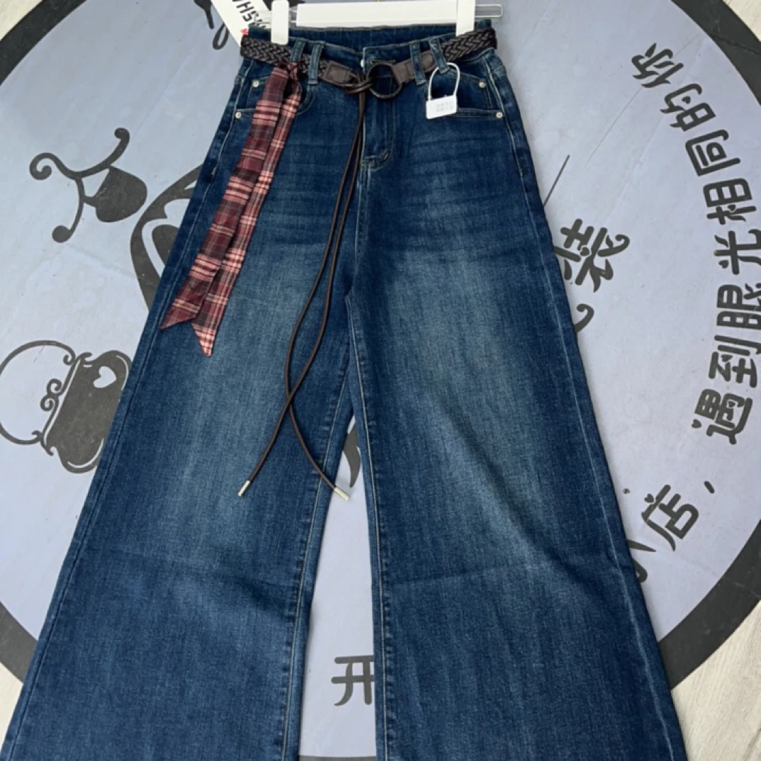 高腰显瘦百搭深蓝色牛仔阔腿裤微辣裤经典不挑人款式