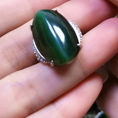 和田玉戒指银S925镶嵌