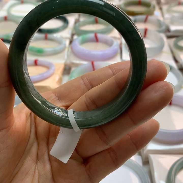 翡翠未镶嵌手镯油青53.7