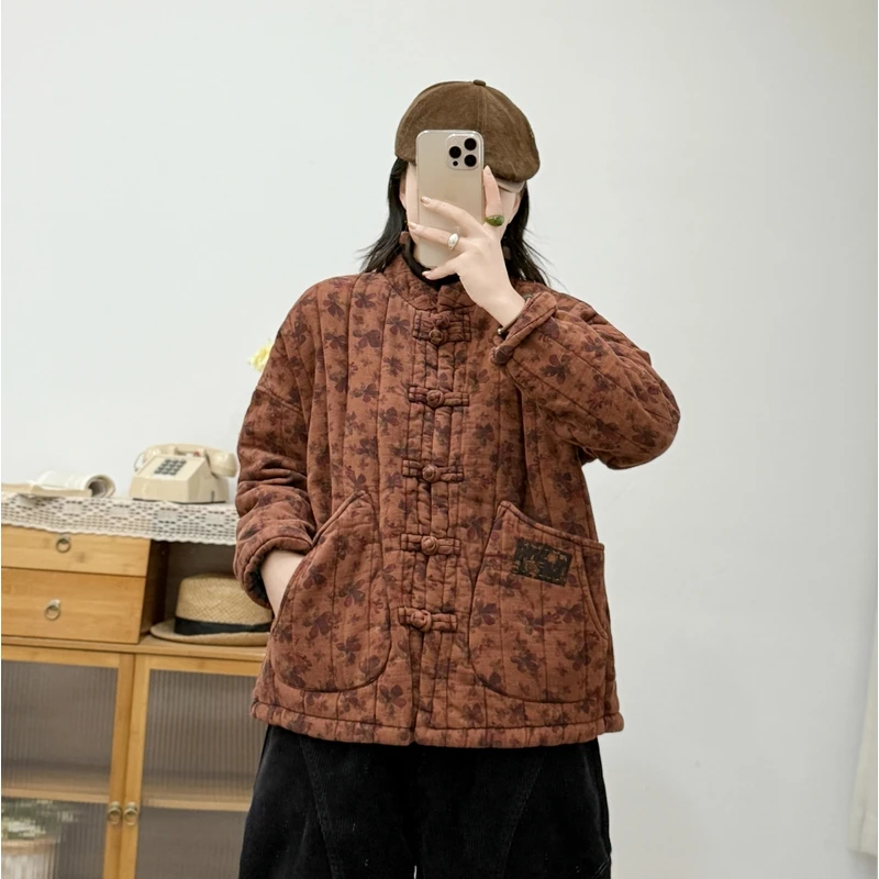 冬季新款高品质新中式炒色复古盘扣小棉袄国潮复古时尚炒色花棉服