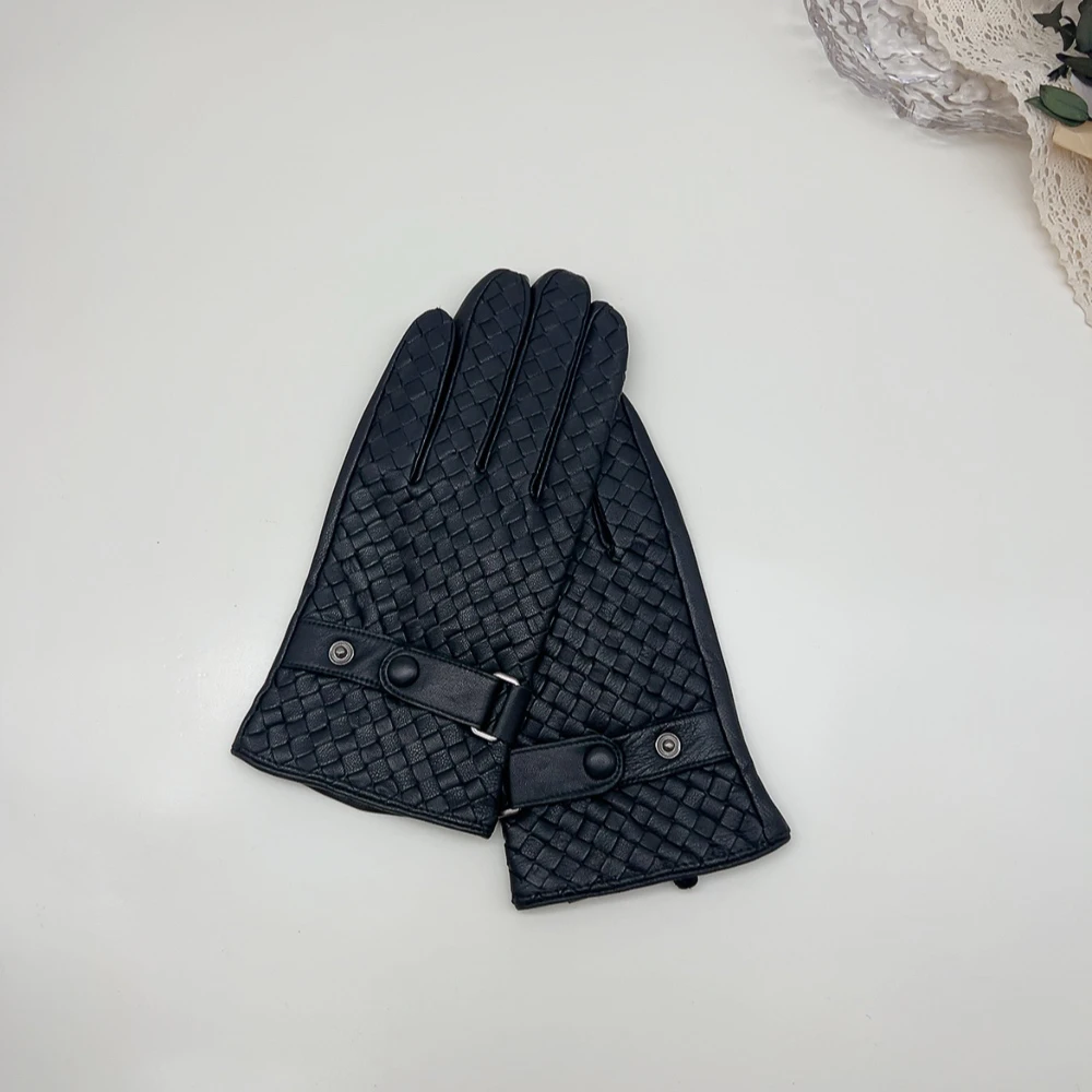 06013 男士编织羊皮手套 内里加绒保暖