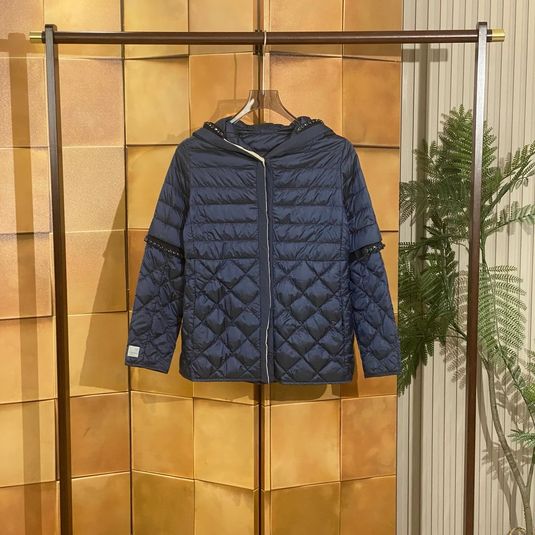 95新 MaxMara 深蓝色可拆卸袖薄款羽绒服/36码/98新/24985
