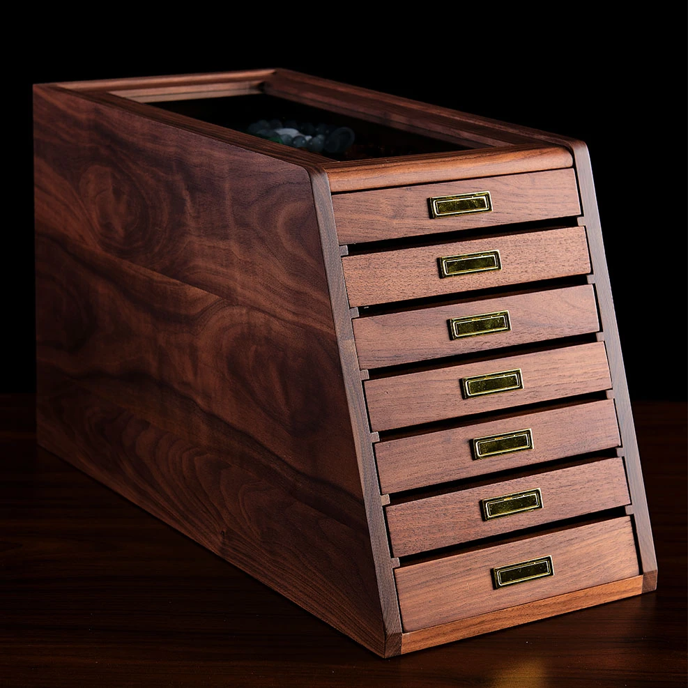实木G牌北美黑胡桃木收纳柜 大容量七层抽屉珠宝首饰收纳柜复古