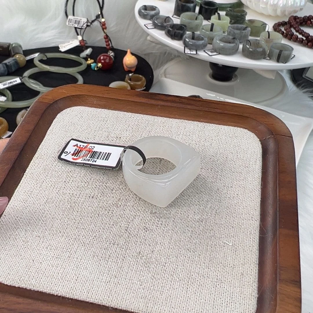 和田玉未镶嵌戒指N116冰白马鞍直径17.5不退换