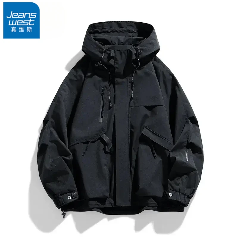 真维斯黑色冲锋上衣服外套男春秋季宽松防水夹克秋冬款男装