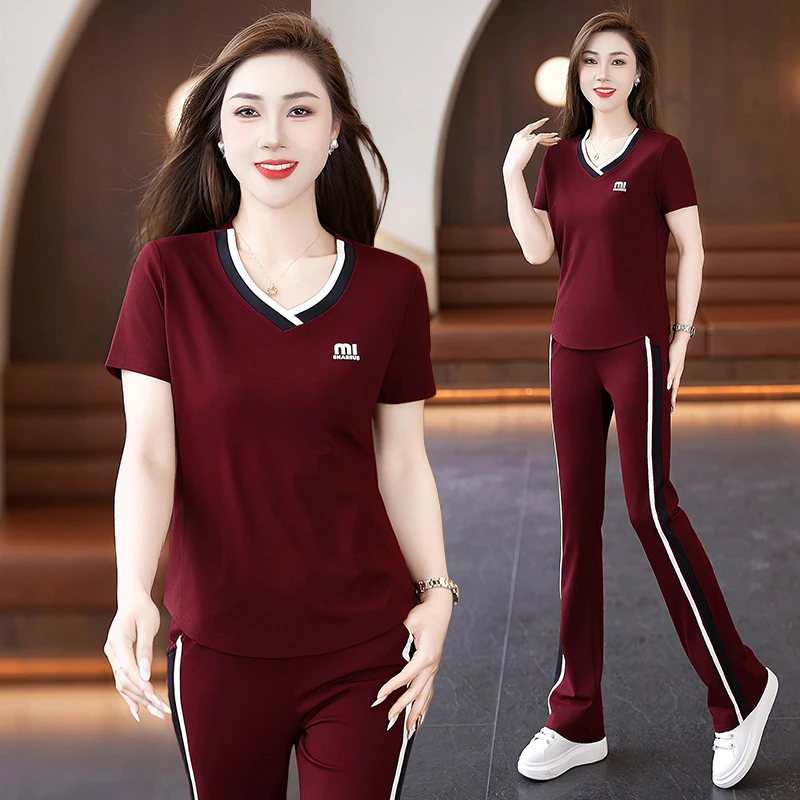 时尚运动套装女夏季宽松夏装休闲夏季长裤跑步服韩版休闲运动套装