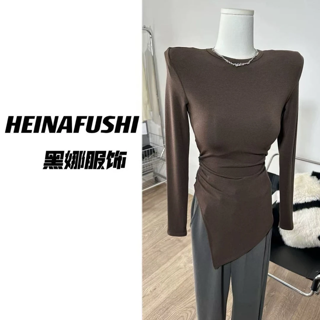 HEINA褶皱不规则修身磨毛打底1615