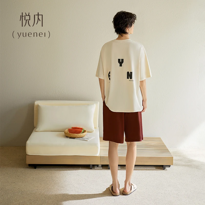 悦内睡衣男士夏季夏天纯棉短袖短裤大码家居服男款休闲可外穿出门