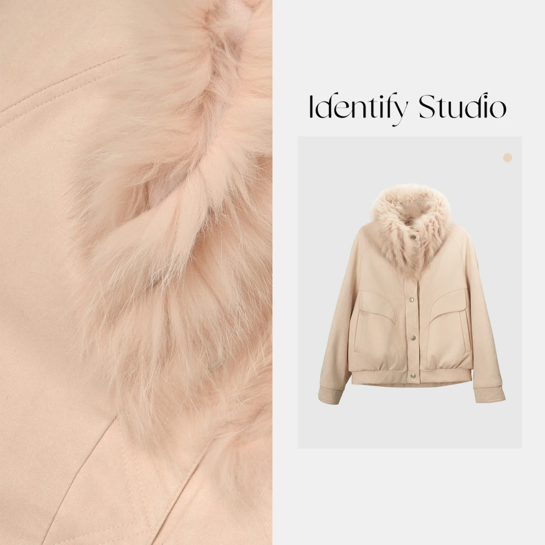 IDENTIFY冬季时尚休闲狐狸毛领拼接设计羽绒外套25AWZX11029094