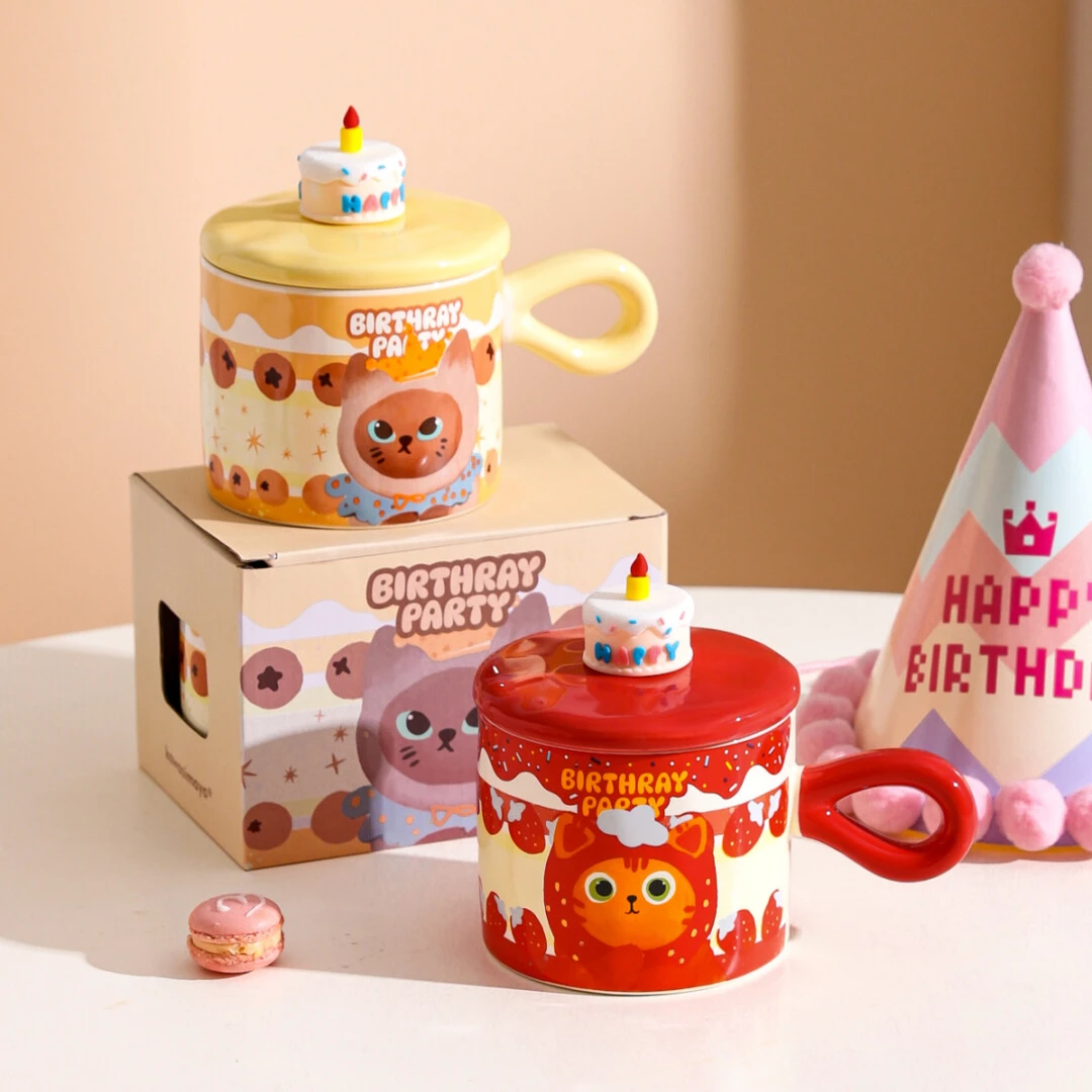 川岛屋可爱陶瓷马克杯带盖家用喝水杯子办公室咖啡杯生日礼物女生