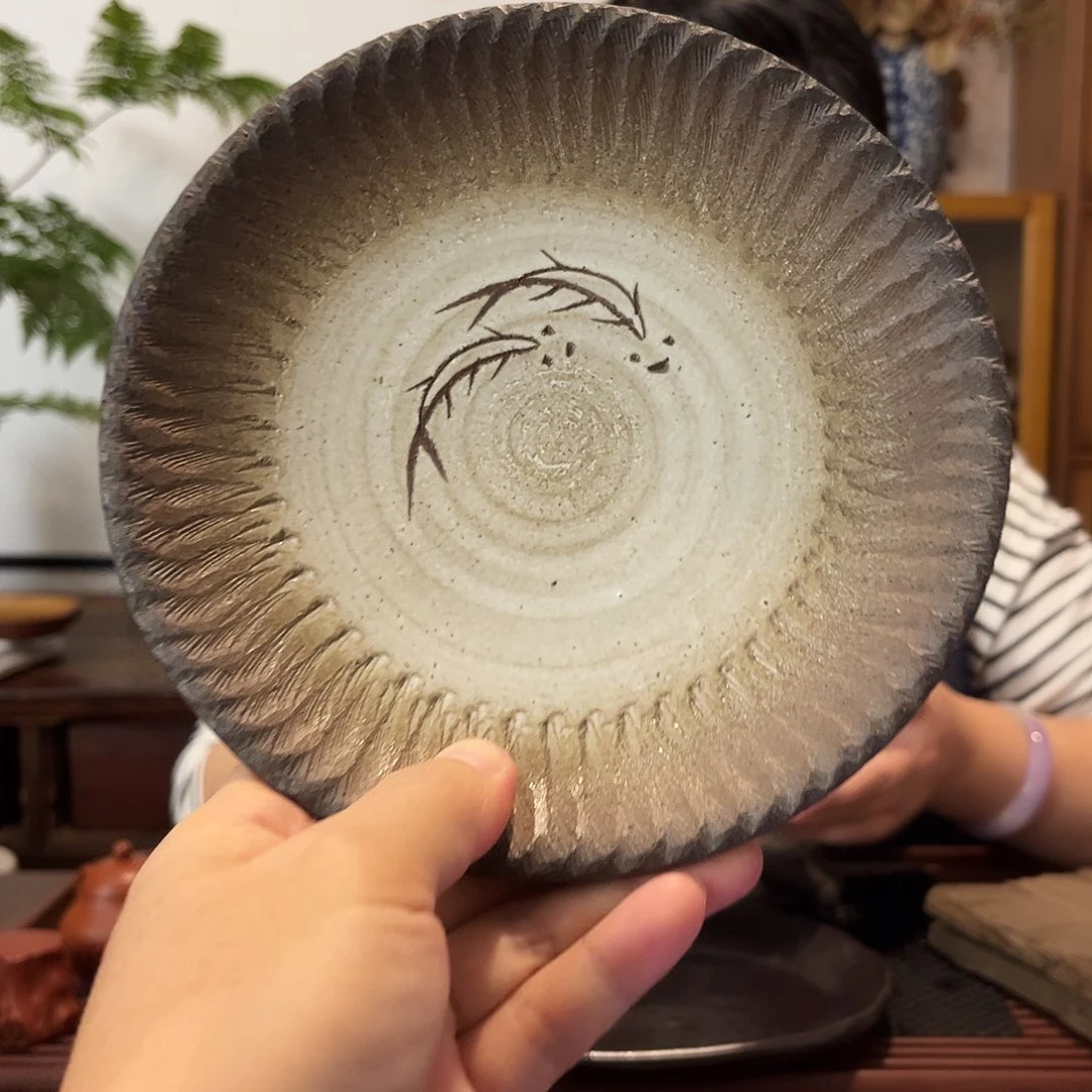 路***间茶壶紫砂粗陶粉釉双鱼壶承